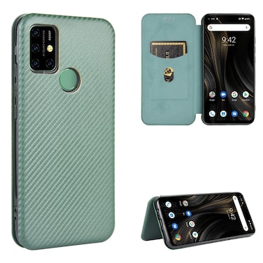Protective Case For UMIDIGI Power 3 Carbon Fiber Texture Horizontal Flip TPU + PC + PU Leather Case with Card Slot Green