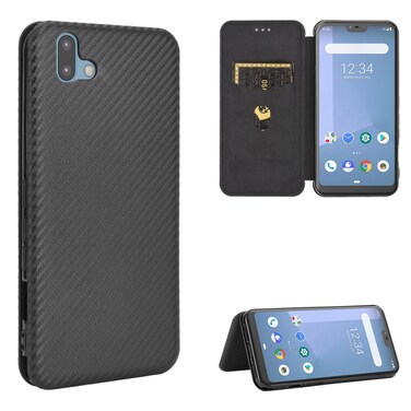 Protective Case For Fujitsu Arrows U / 801FJ / Arrows J Carbon Fiber Texture Horizontal Flip TPU + PC + PU Leather Case with Card Slot Black