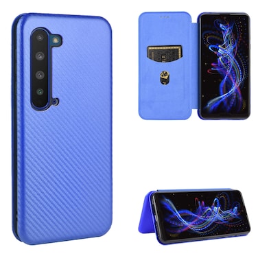 Protective Case For Sharp Aquos R5G Carbon Fiber Texture Horizontal Flip TPU + PC + PU Leather Case with Card Slot Blue