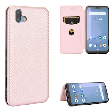 Protective Case For Fujitsu Arrows U / 801FJ / Arrows J Carbon Fiber Texture Horizontal Flip TPU + PC + PU Leather Case with Card Slot Pink