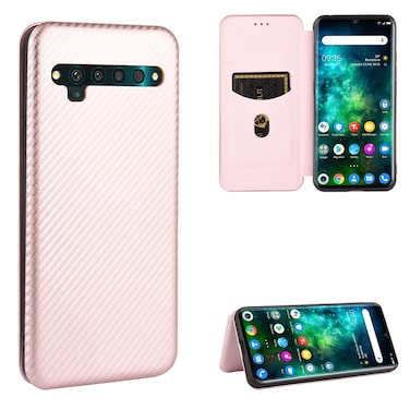 Protective Case For TCL 10 Pro Carbon Fiber Texture Horizontal Flip TPU + PC + PU Leather Case with Card Slot Pink