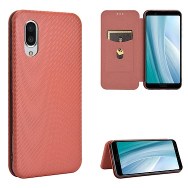 Protective Case For Sharp Aquos Sense3 Plus SH-RM11 Carbon Fiber Texture Horizontal Flip TPU + PC + PU Leather Case with Card Slot Brown