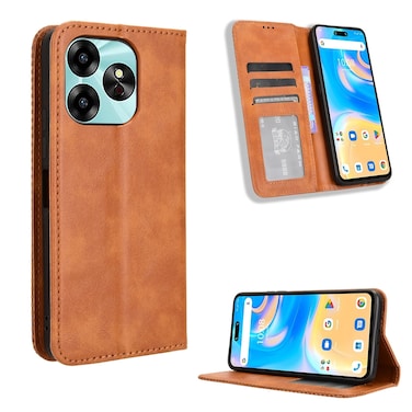 Protective Case For Umidigi G6 5G Magnetic Buckle Retro Texture Leather Phone Case Brown