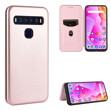 Protective Case For TCL 10 Lite Carbon Fiber Texture Horizontal Flip TPU + PC + PU Leather Case with Card Slot Pink