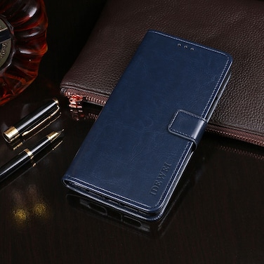 Protective Case For Umidigi Bison X10 idewei Crazy Horse Texture Leather Phone Case Dark Blue