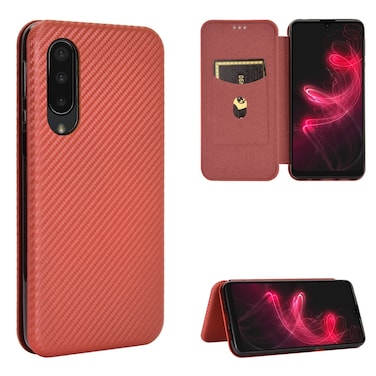 Protective Case For Sharp Aquos Zero 5G Basic Carbon Fiber Texture Horizontal Flip TPU + PC + PU Leather Case with Card Slot Brown