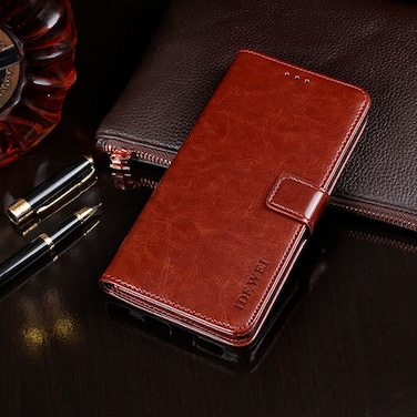 Protective Case For Cubot X50 idewei Crazy Horse Texture Leather Case with Holder &amp; Card Slots &amp; Wallet Brown