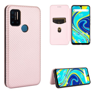 Protective Case For UMIDIGI A7 Pro Carbon Fiber Texture Horizontal Flip TPU + PC + PU Leather Case with Card Slot Pink