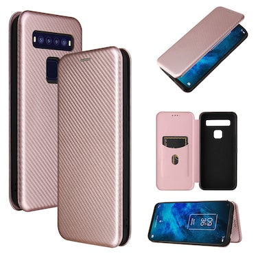 Protective Case For TCL 10 5G UW US Version Carbon Fiber Texture Horizontal Flip TPU + PC + PU Leather Case with Card Slot Pink