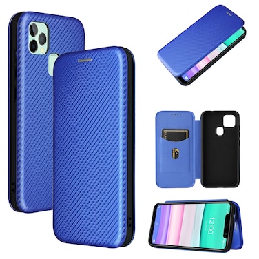 Protective Case For Oukitel C22 Carbon Fiber Texture Horizontal Flip TPU + PC + PU Leather Case with Card Slot Blue