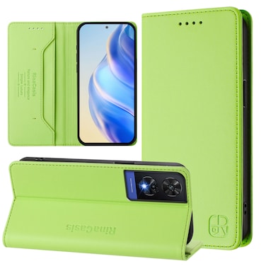 Protective Case For TCL 505 RC01 Dual-Folded Magnetic Suction RFID Leather Phone Case Grass Green