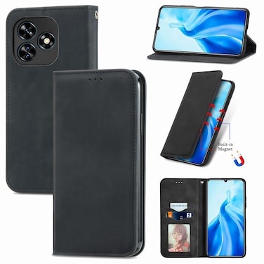 Protective Case For Oukitel C51 Retro Skin Feel Magnetic Flip Leather Phone Case Black