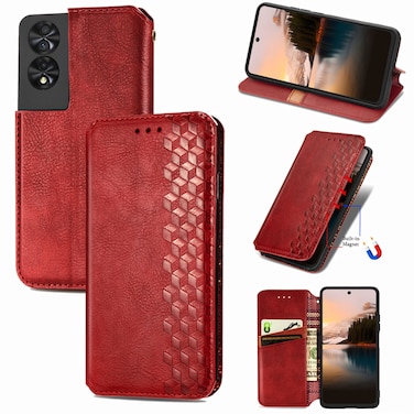 Protective Case For TCL 40 Nxtpaper 5G Cubic Grid Pressed Magnetic Leather Phone Case Red