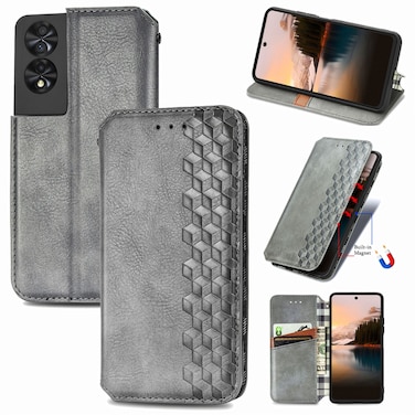 Protective Case For TCL 40 Nxtpaper 5G Cubic Grid Pressed Magnetic Leather Phone Case Grey