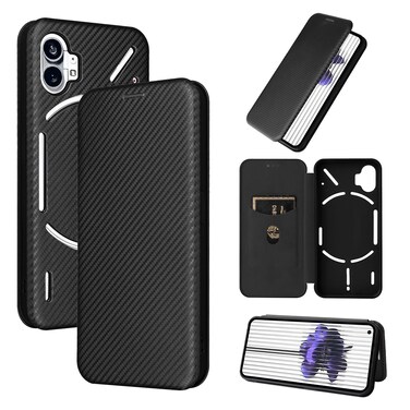 Protective Case For Nothing Phone 1 Carbon Fiber Texture Flip Leather Phone Case Black