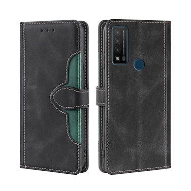 Protective Case For TCL 20R 5G / Bremen / 20AX 5G Skin Feel Straw Hat Magnetic Buckle Leather Phone Case Black