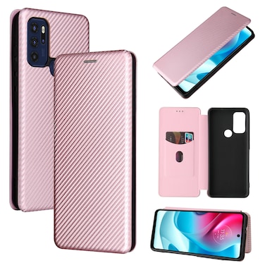 Protective Case For Motorola Moto G60S Carbon Fiber Texture Leather Phone Case with Card Slot Pink