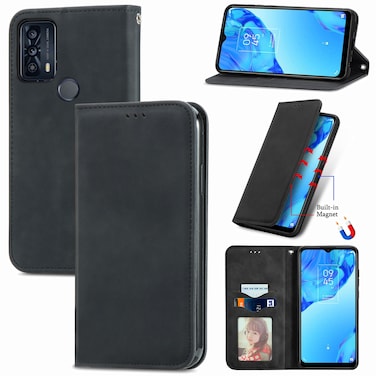 Protective Case For TCL 20B Retro Skin Feel Magnetic Horizontal Flip Leather Phone Case Black