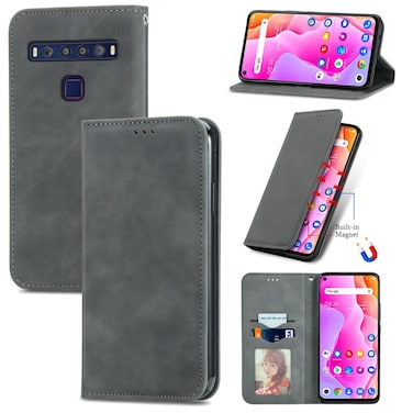 Protective Case For TCL 10L Retro Skin Feel Magnetic Horizontal Flip Leather Phone Case Gray