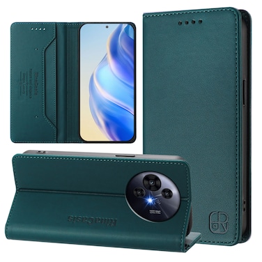 Protective Case For TCL 50 Pro NxtPaper RC01 Dual-Folded Magnetic Suction RFID Leather Phone Case Dark Green