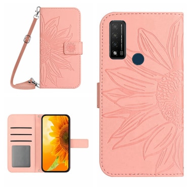 Protective Case For TCL 20 R/20 AX 5G/Bremen 5G Skin Feel Sun Flower Pattern Flip Leather Phone Case with Lanyard Pink