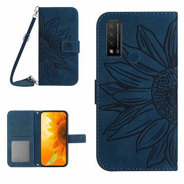 Protective Case For TCL 20 R/20 AX 5G/Bremen 5G Skin Feel Sun Flower Pattern Flip Leather Phone Case with Lanyard Inky Blue