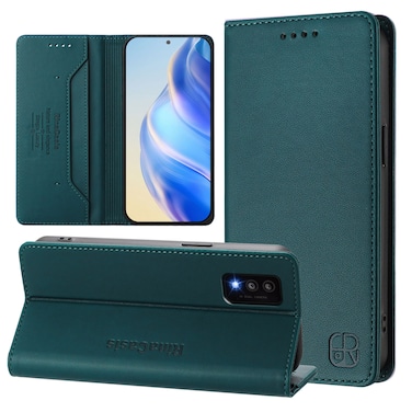 Protective Case For TCL 30T / T603DL RC01 Dual-Folded Magnetic Suction RFID Leather Phone Case Dark Green