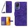 Protective Case For TCL 40 SE HT04 Skin Feel Sun Flower Embossed Flip Leather Phone Case with Lanyard Dark Purple