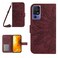 Protective Case For TCL 40 SE HT04 Skin Feel Sun Flower Embossed Flip Leather Phone Case with Lanyard Wine Red