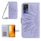 Protective Case For TCL 40 SE HT04 Skin Feel Sun Flower Embossed Flip Leather Phone Case with Lanyard Purple