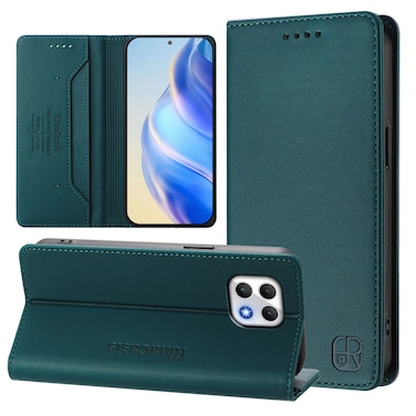 Protective Case For T-Mobile Revvl 7 5G RC01 Dual-Folded Magnetic Suction RFID Leather Phone Case Dark Green