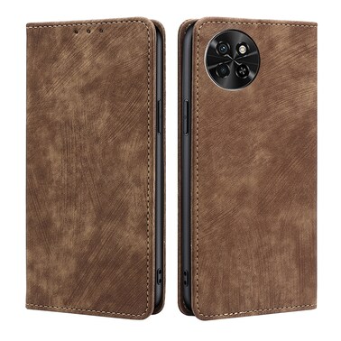 Protective Case For Itel S23 4G RFID Anti-theft Brush Magnetic Leather Phone Case Brown