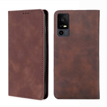 Protective Case For TCL 40 XE 5G / 40X 5G T601D Skin Feel Magnetic Leather Phone Case Dark Brown