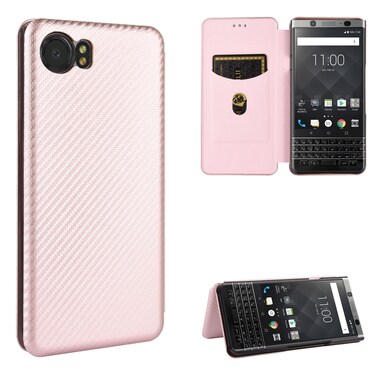 Protective Cover For BlackBerry Keyone Carbon Fiber Texture Horizontal Flip TPU + PC + PU Leather Case with Card SlotPink