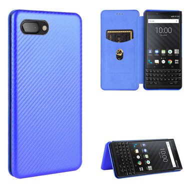 Protective Cover For BlackBerry KEY2 Carbon Fiber Texture Horizontal Flip TPU + PC + PU Leather Case with Card SlotBlue
