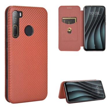 Protective Cover For HTC Desire 20 Pro Carbon Fiber Texture Horizontal Flip TPU + PC + PU Leather Case with Card SlotBrown