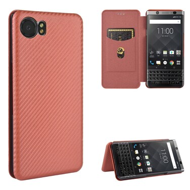 Protective Cover For BlackBerry Keyone Carbon Fiber Texture Horizontal Flip TPU + PC + PU Leather Case with Card SlotBrown