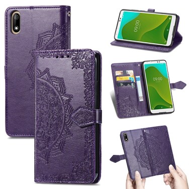 Protective Cover For Wiko Jerry 4 Mandala Flower Embossed Horizontal Flip Leather Case with Holder &amp; Three Card Slots &amp; Wallet &amp; LanyardPurple