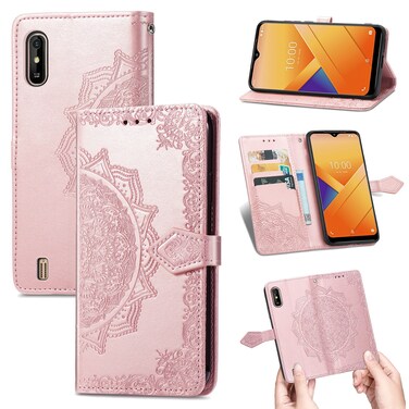 Protective Cover For Wiko Y81 Mandala Flower Embossed Horizontal Flip Leather Case with Holder &amp; Three Card Slots &amp; Wallet &amp; Lanyard Rose Gold