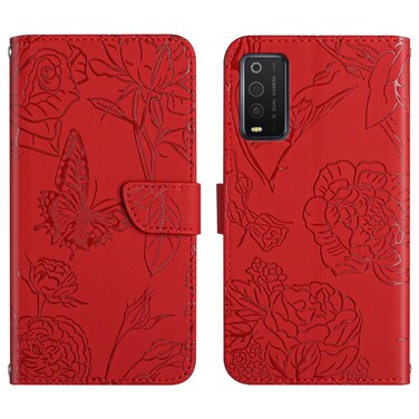 Protective Cover For TCL 205 Skin Feel Butterfly Peony Embossed Leather Phone Case Red