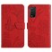 Protective Cover For TCL 205 Skin Feel Butterfly Peony Embossed Leather Phone Case Red