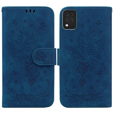 Protective Cover For LG K42 Butterfly Rose Embossed Leather Phone Case Blue