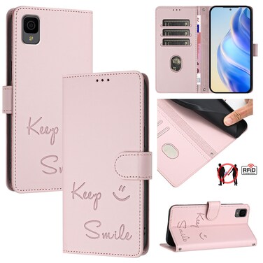 Protective Cover For TCL 30Z T602DL Smile Embossing RFID Leather Phone Case Pink