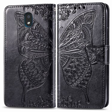 Protective Cover For LG K30 2019  Butterfly Love Flower Embossed Horizontal Flip Leather Case with Bracket Lanyard Card Slot Wallet Black