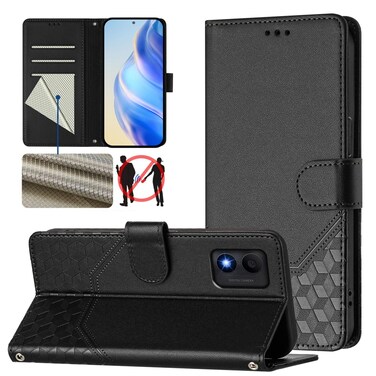 Protective Cover For TCL 303 Honeycomb Embossing RFID Leather Phone Case Black