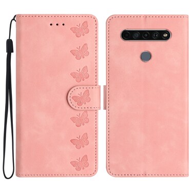 Protective Cover For LG K51S Seven Butterflies Embossed Leather Phone Case Pink
