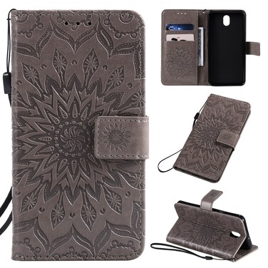 Protective Cover For LG K30  2019 Pressed Printing Sunflower Pattern Horizontal Flip PU Leather Case with Holder &amp; Card Slots &amp; Wallet &amp; Lanyard Gray