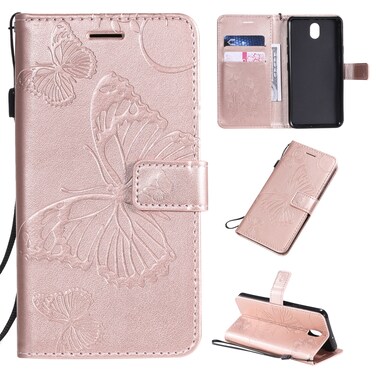 Protective Cover For LG K30 Pressed Printing Butterfly Pattern Horizontal Flip PU Leather Case with Holder &amp; Card Slots &amp; Wallet &amp; Lanyard Rose Gold
