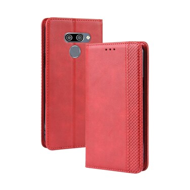 Protective Cover Magnetic Buckle Retro Crazy Horse Texture Horizontal Flip Leather Case for LG K50 /LG Q60 , with Holder &amp; Card Slots &amp; Photo Frame Red