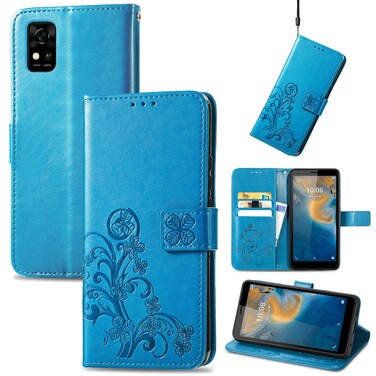 Protective Cover For ZTE Blade A31 Four-leaf Clasp Embossed Buckle Mobile Phone Leather Case Blue